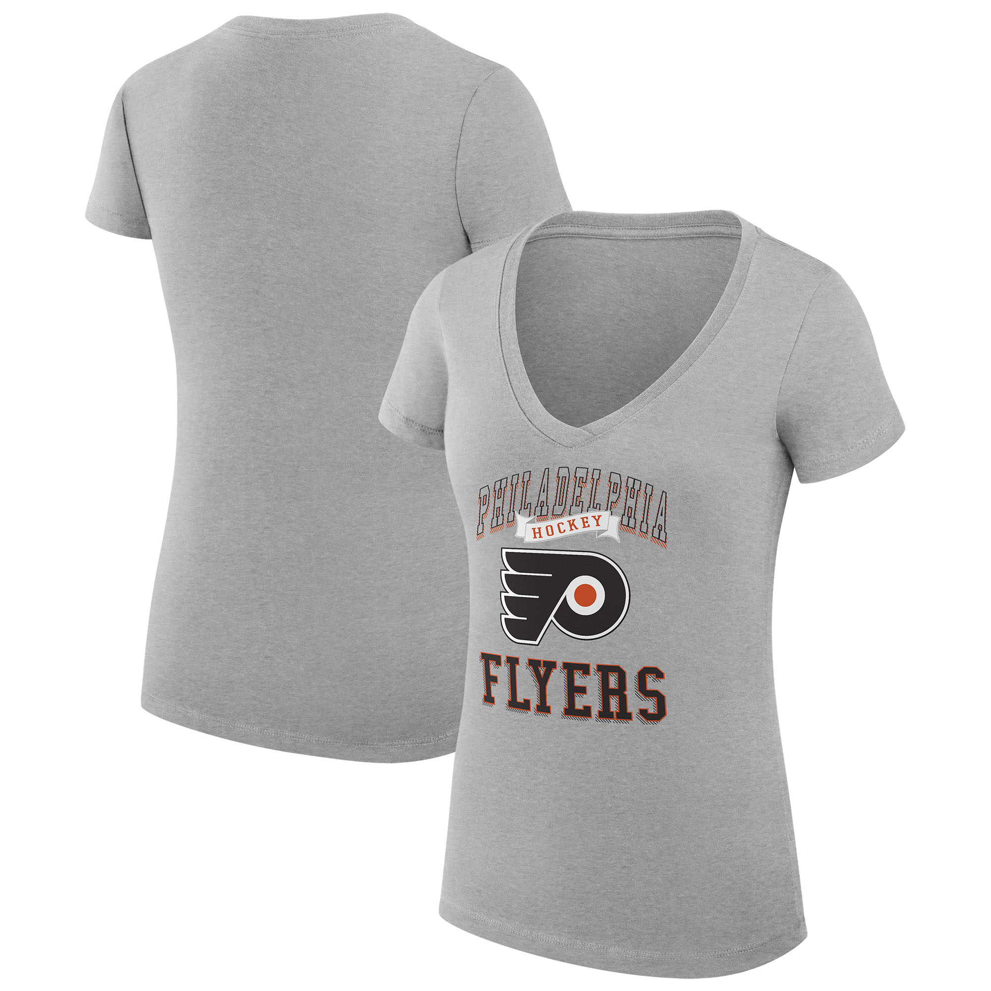Women's G-III 4Her by Carl Banks Heather Gray Philadelphia Flyers Team Logo Graphic V-Neck Fitted T-Shirt